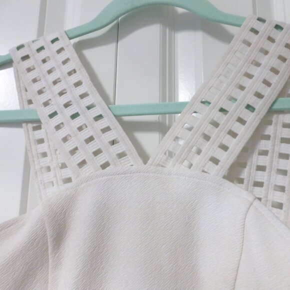 BEBE white peplum top with thick straps and small cut out details - Picture 6 of 13